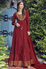 Chiffon Embroidered Gown Dress Material Maroon