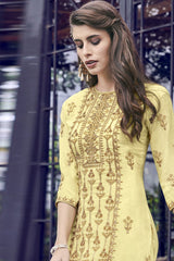 Muslin Embroidered Suit Set Dress Material In Yellow