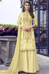 Muslin Embroidered Suit Set Dress Material In Yellow