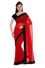 Buy Faux Georgette Saree in Red