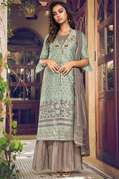 Buy Chanderi Art Silk Embroidered Dress Material in Green