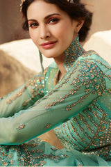 Net Embroidered Sharara Dress Material In Teal