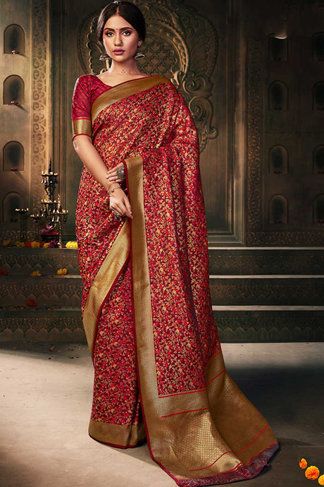 Buy Banarasi Art Silk Woven Saree in Red Online