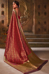 Buy Banarasi Art Silk Woven Saree in Red - Side