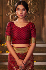 Buy Banarasi Art Silk Woven Saree in Red - Zoom In