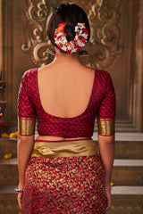Buy Banarasi Art Silk Woven Saree in Red - Zoom Out