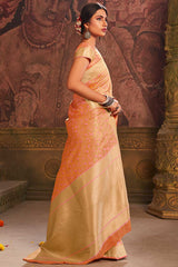 Buy Banarasi Art Silk Woven Saree in Light Orange - Back