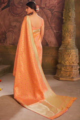 Buy Banarasi Art Silk Woven Saree in Light Orange - Front