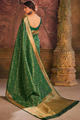 Buy Banarasi Art Silk Woven Saree in Dark Green - Front