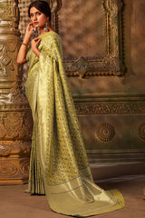 Buy Banarasi Art Silk Woven Saree in Olive Online