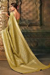 Buy Banarasi Art Silk Woven Saree in Olive - Front