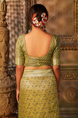 Buy Banarasi Art Silk Woven Saree in Olive - Zoom In