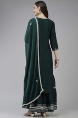 Teal Green Poly Silk Embroidered and Gotta Patti Kurta Set