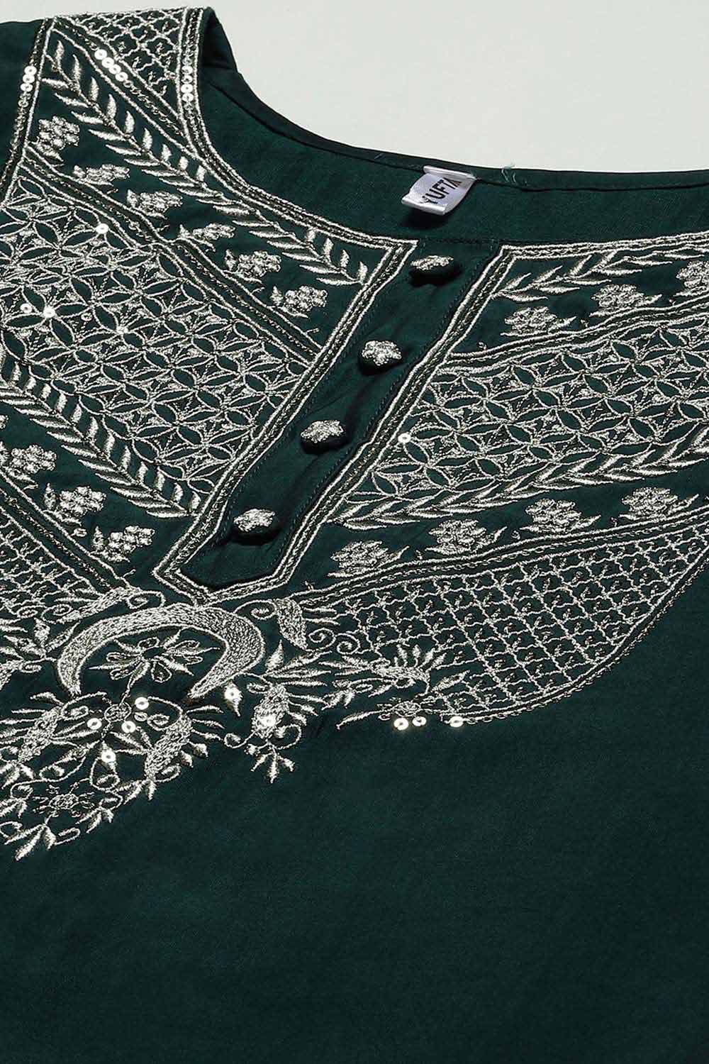 Teal Green Poly Silk Embroidered and Gotta Patti Kurta Set