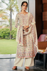 Pashmina Printed Suit Set Dress Material In Cream