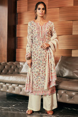 Pashmina Printed Suit Set Dress Material In Cream