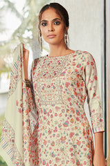 Pashmina Printed Suit Set Dress Material In Cream