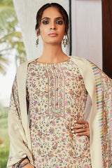 Pashmina Printed Suit Set Dress Material In Cream