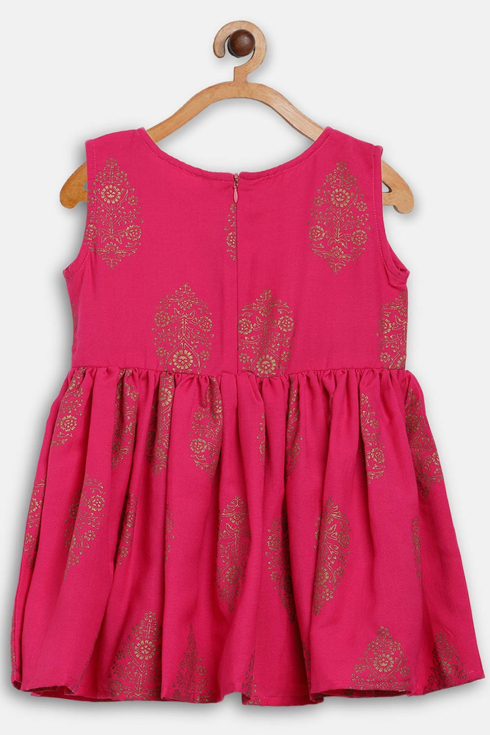 Buy Girl Rayon Printed Kurta Set in Pink Online - Back