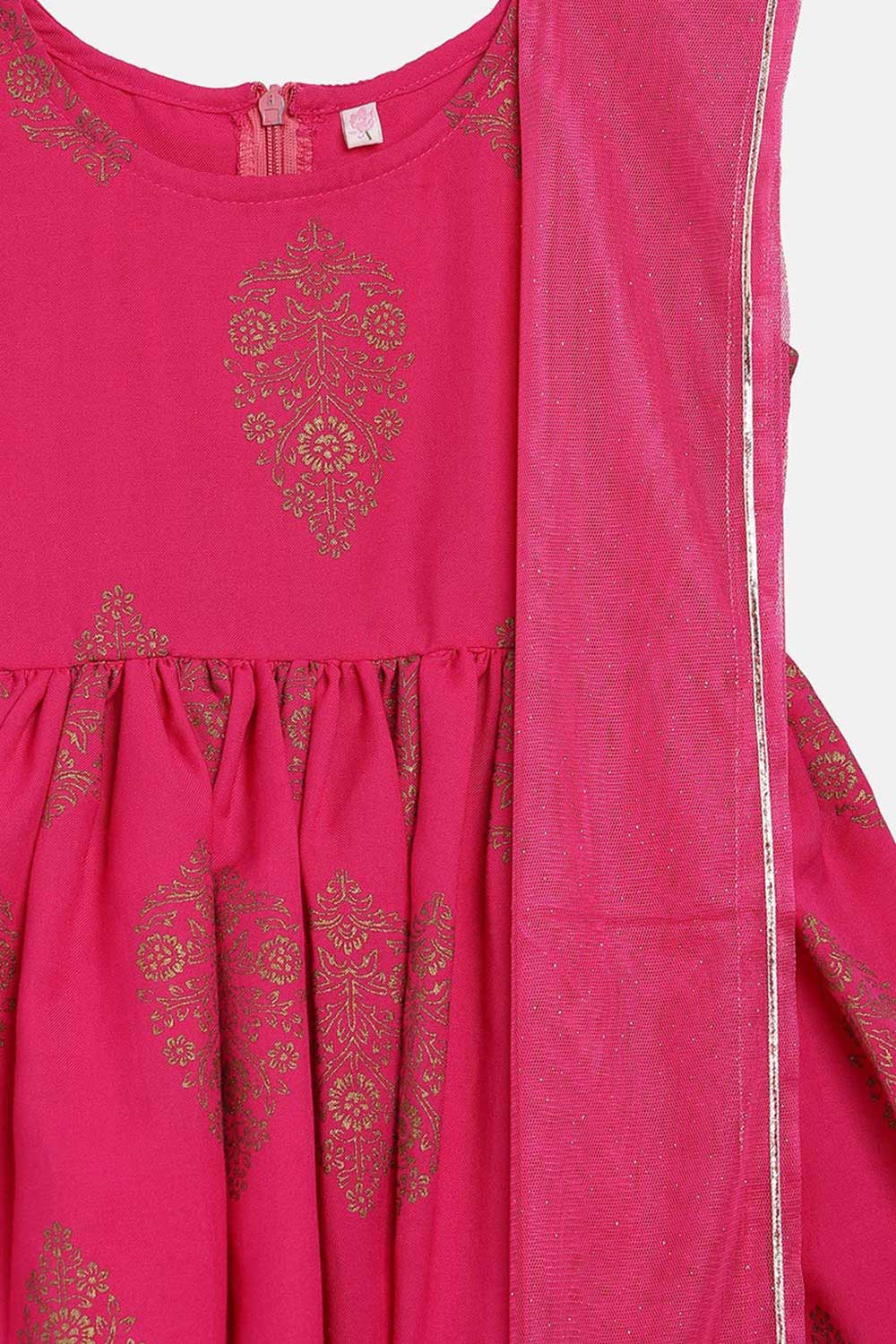 Buy Girl Rayon Printed Kurta Set in Pink Online - Zoom In