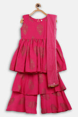 Buy Girl Rayon Printed Kurta Set in Pink Online