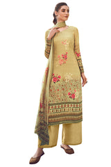 Buy Pure Silk Digital Printed Dress Material in Gold