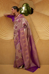 Purple Nylon Two Tone Handloom Weaving Saree