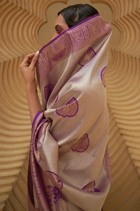 Purple Nylon Two Tone Handloom Weaving Saree