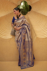 Blue Nylon Two Tone Handloom Weaving Saree