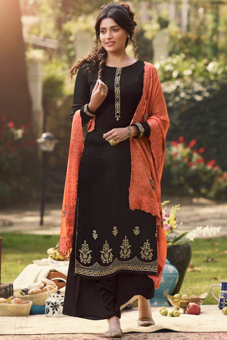 Buy Tussar Art Silk Embroidered Dress Material in Brown