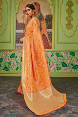 Buy Banarasi Art Silk Woven Saree in Orange - Back