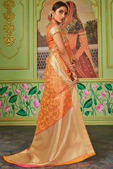 Buy Banarasi Art Silk Woven Saree in Orange - Front