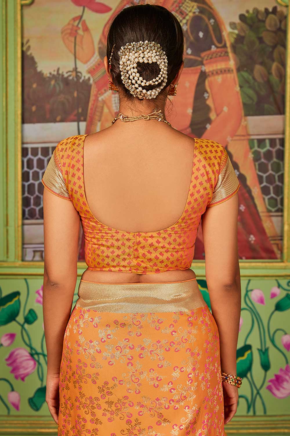 Buy Banarasi Art Silk Woven Saree in Orange - Zoom In