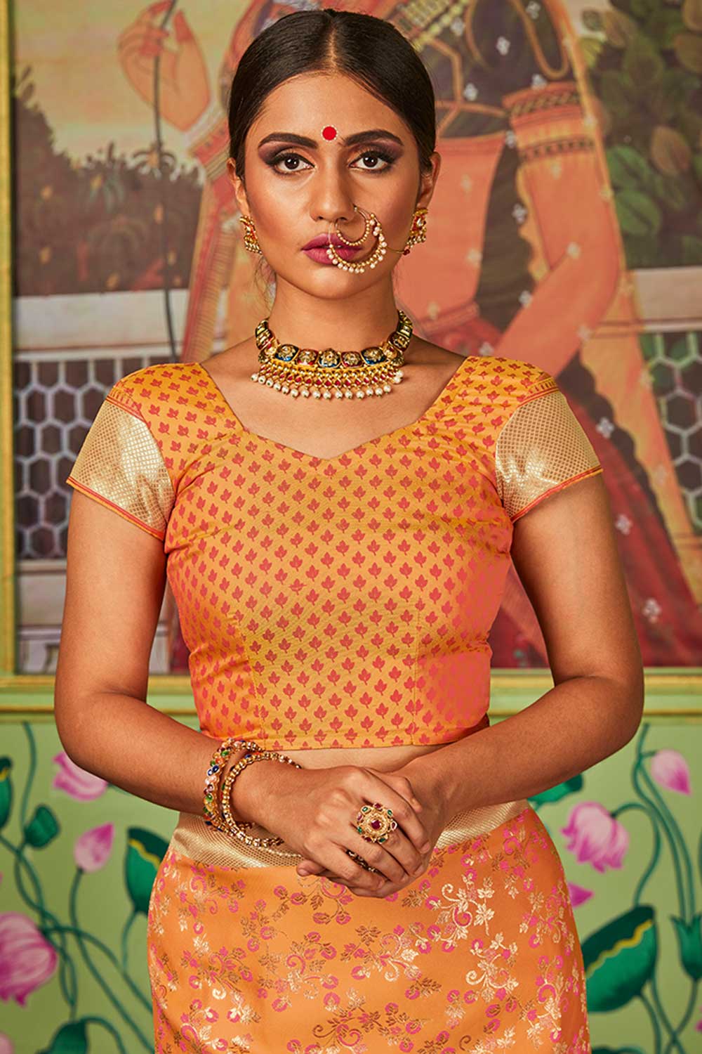 Buy Banarasi Art Silk Woven Saree in Orange - Zoom Out