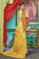 Buy Banarasi Art Silk Woven Saree in Yellow - Front