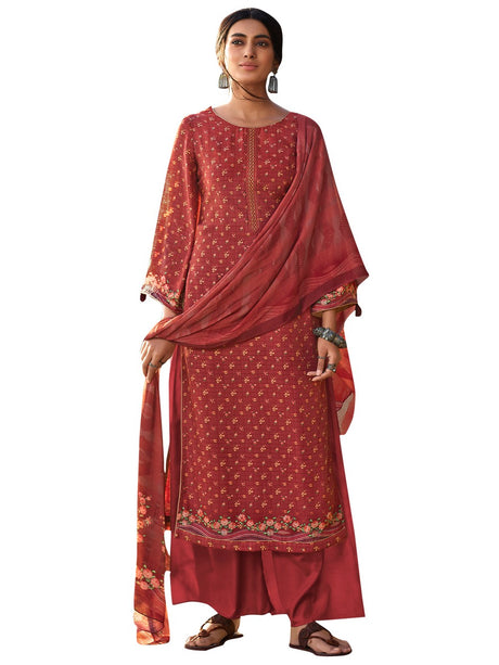 Buy Muslin Digital Printed Dress Material In Red