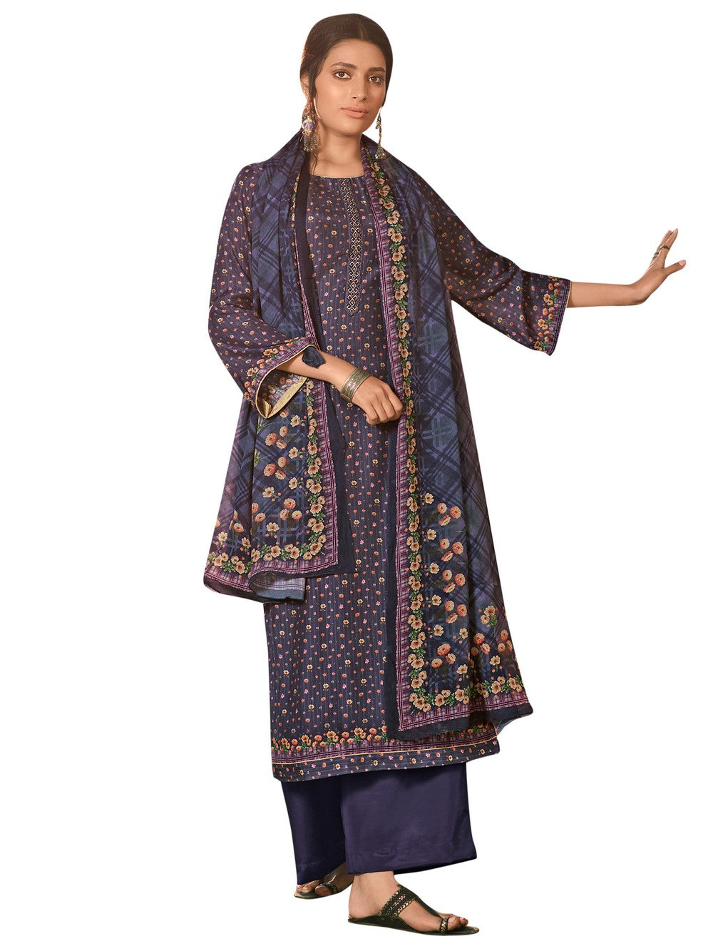 Buy Muslin Digital Printed Dress Material In Violet