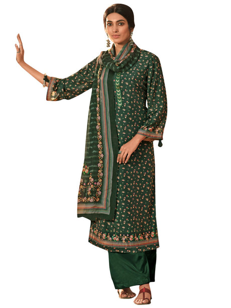 Buy Muslin Digital Printed Dress Material In Green