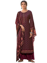 Buy Muslin Digital Printed Dress Material In Wine