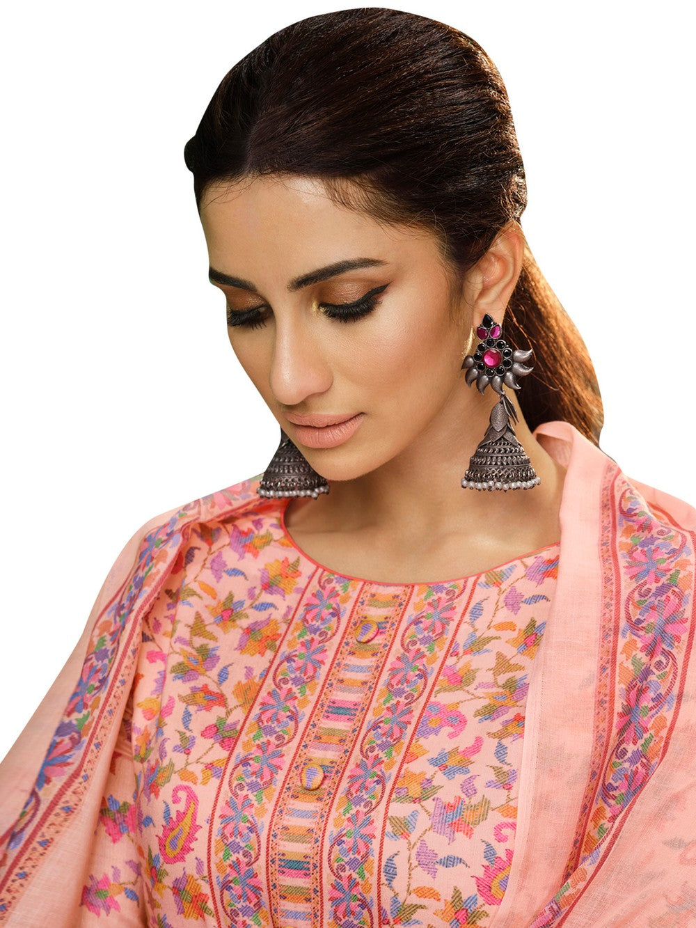 Shop Printed Dress Material In Pink Online