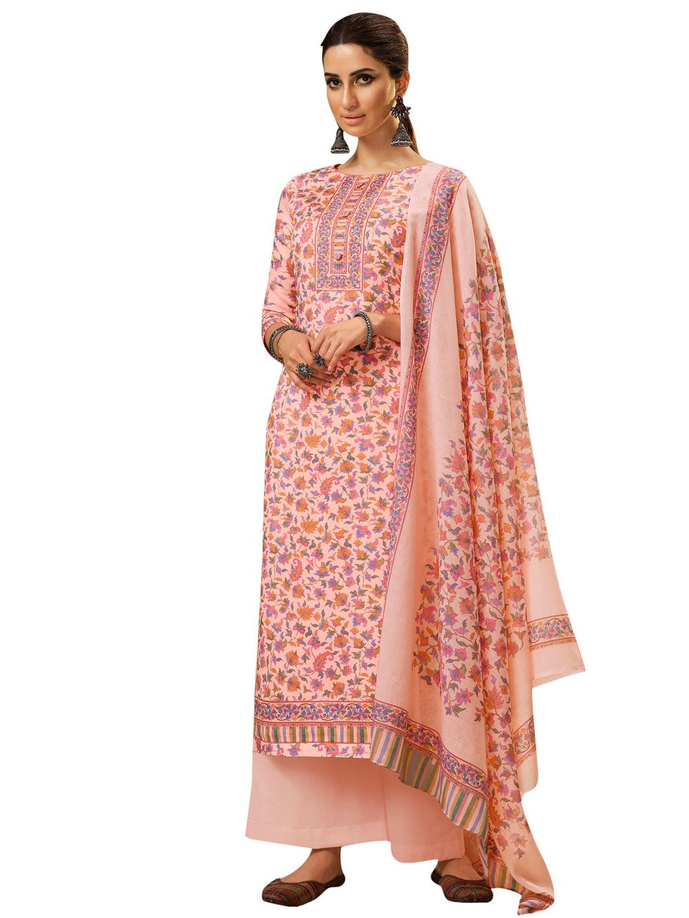 Buy Jam Satin Digital Printed Dress Material In Pink