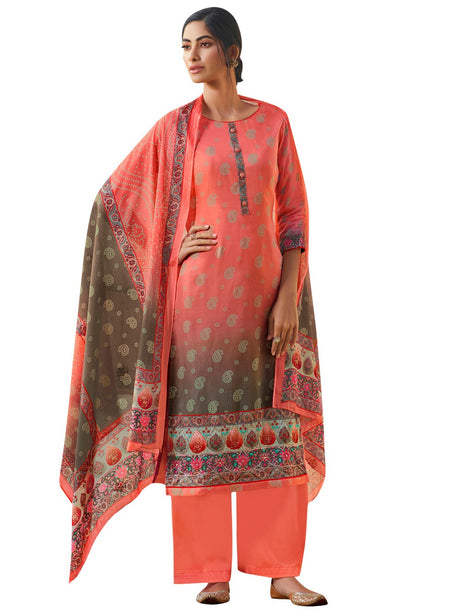 Buy Jam Satin Digital Printed Dress Material In Peach