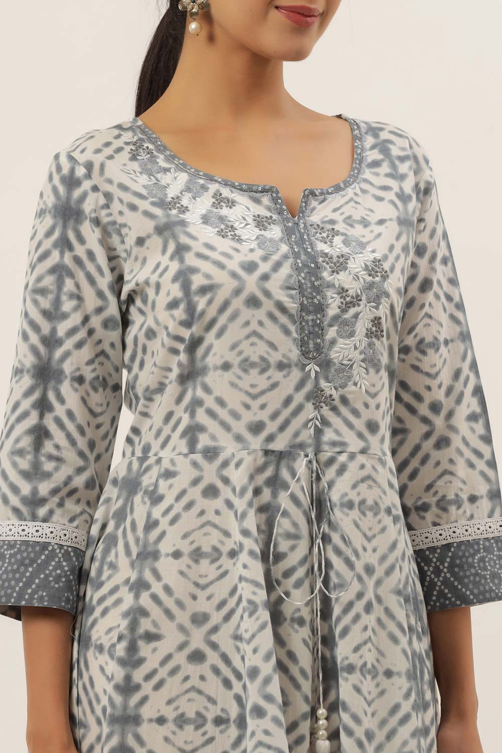 Grey Pure Cotton Embroidered Dress