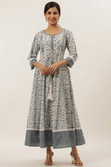 Grey Pure Cotton Embroidered Dress