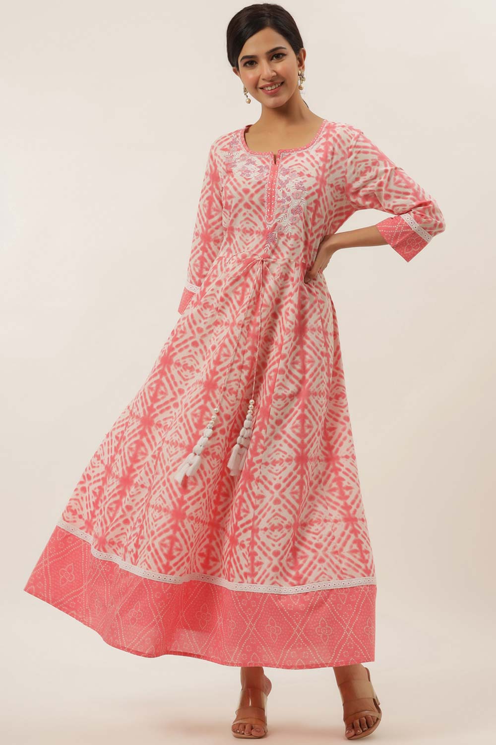 Peach Pure Cotton Embroidered Dress