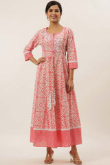 Peach Pure Cotton Embroidered Dress
