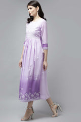 Lavender Pure Cotton Embroidered Dress