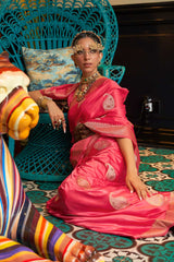 Pink Nylon Satin Weaving Art Silk Saree Saree