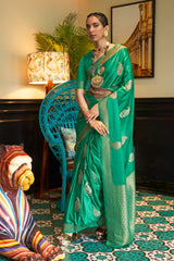 Light-Green Nylon Satin Weaving Art Silk Saree Saree