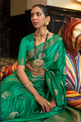 Light-Green Nylon Satin Weaving Art Silk Saree Saree